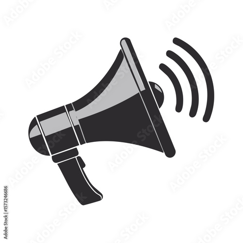 Megaphone Icon with Sound Waves in Black and Gray for Announcements and Communication