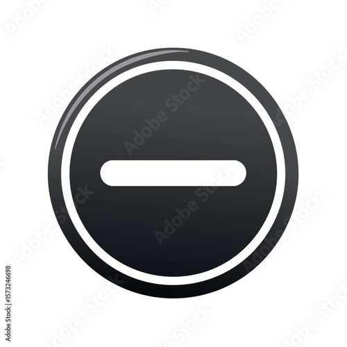 Remove Button: Glossy black minus symbol encircled for deactivation or subtraction actions