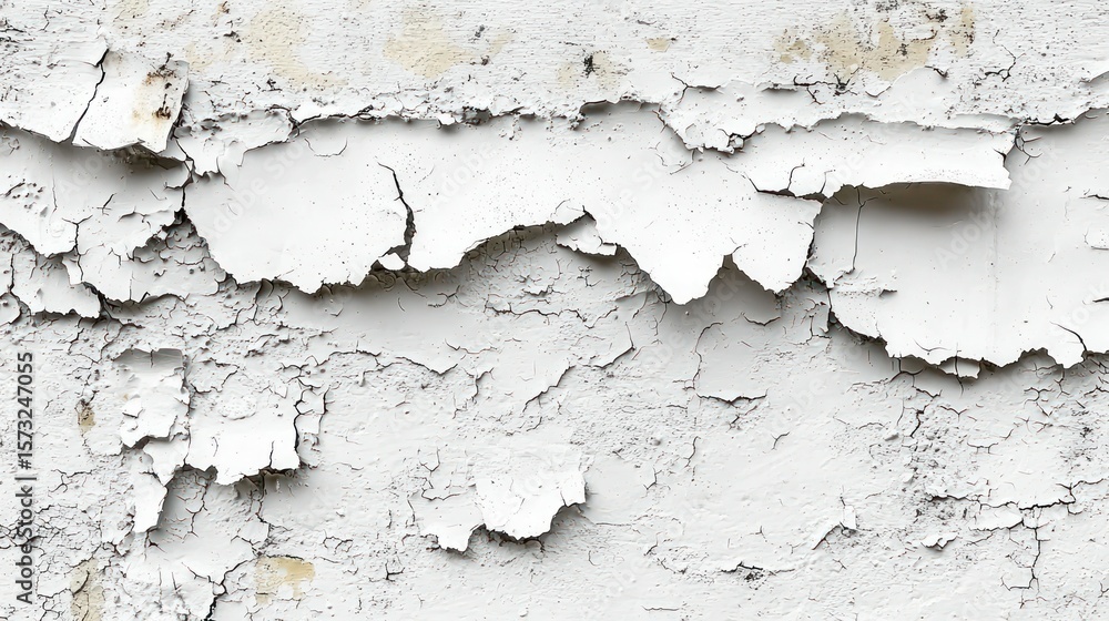 Obraz premium Peeling white paint on a surface. Cracked, textured, weathered