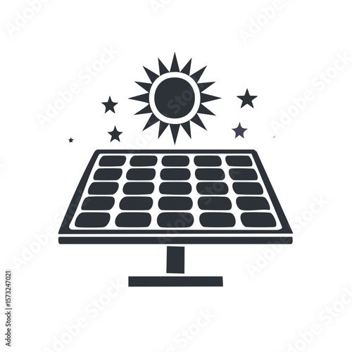 Stylized solar panel array harnesses solar energy in a sustainable power source illustration, a clean energy innovation icon