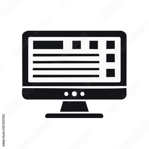 Displaying Information on a Computer Screen with Horizontal Lines and Square Icons in Minimalist Black and White Design