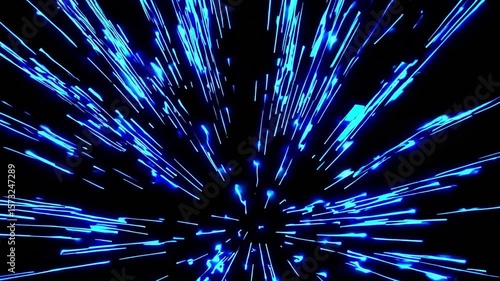 Bright Blue Light Rays Creating Dynamic Movement Against a Dark Background for Abstract Visual Effects