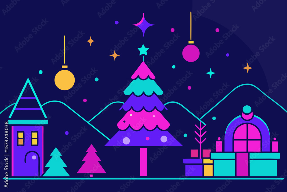 Fototapeta premium christmas night with house