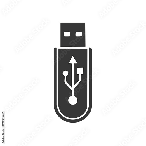 Simple USB Flash Drive Icon. Data storage device, black glyph.