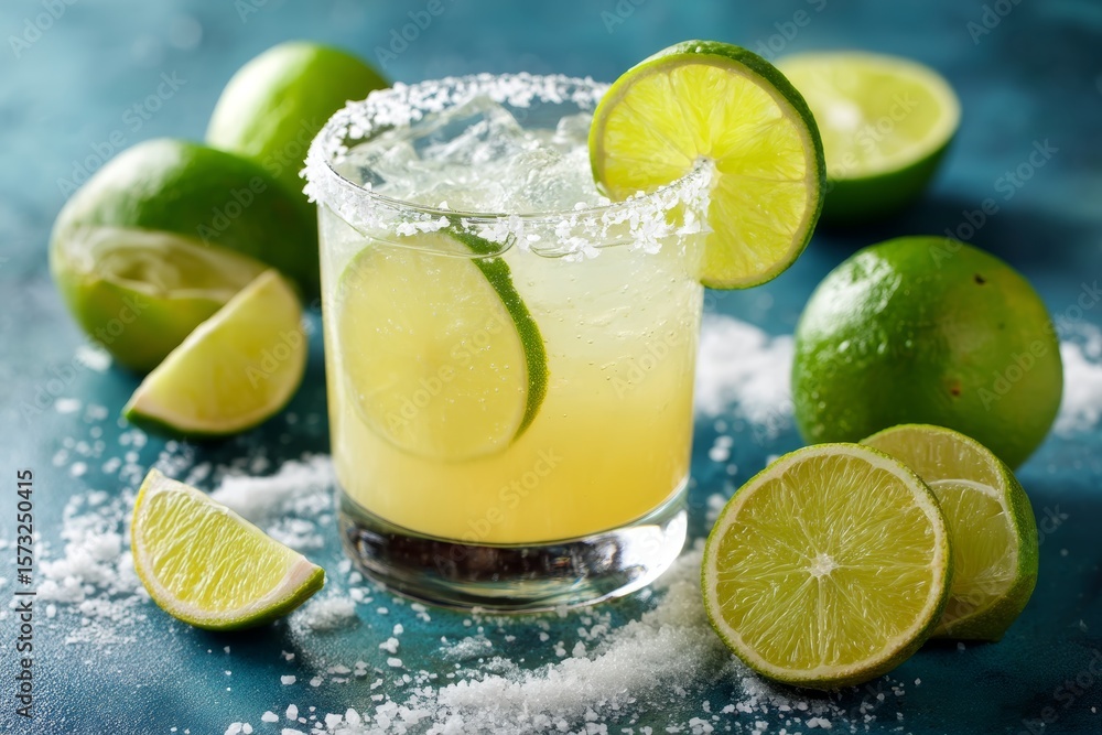 Margarita cocktail with lime and salt rim. Margarita cocktail with lime and salt rim.