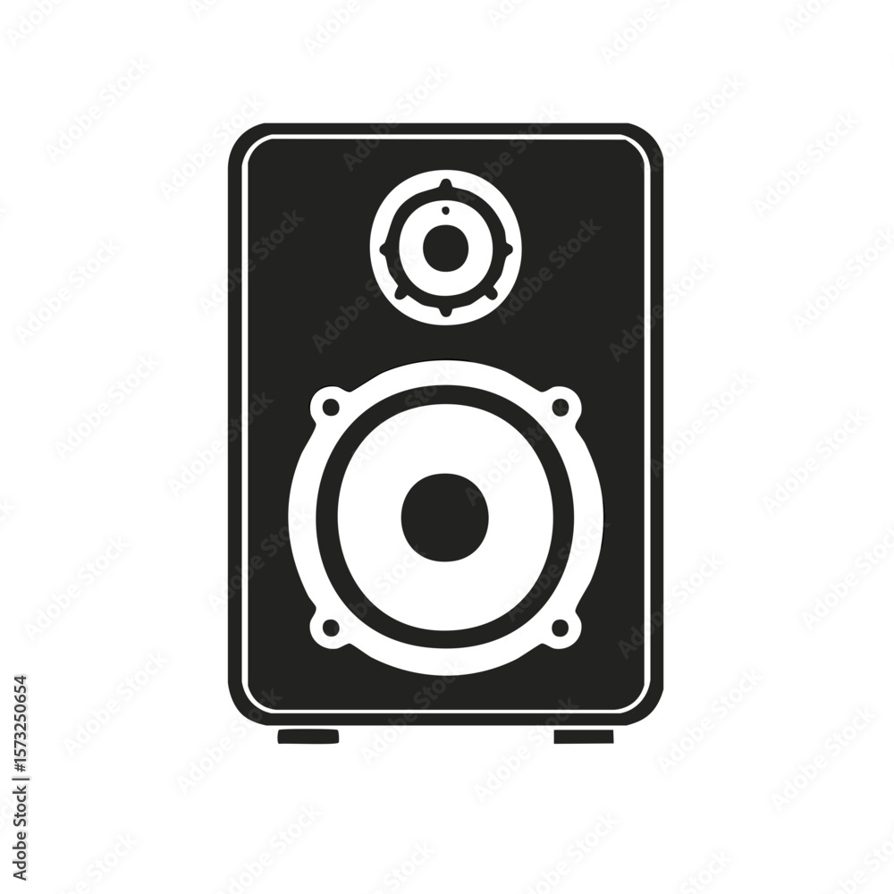 Single Audio Loudspeaker System Black and White Silhouette Illustration Single Audio Loudspeaker System Black and White Silhouette Illustration