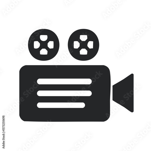 Retro Movie Camera Icon Illustration. Vintage Style Film Production Equipment Symbol. Entertainment Concept.