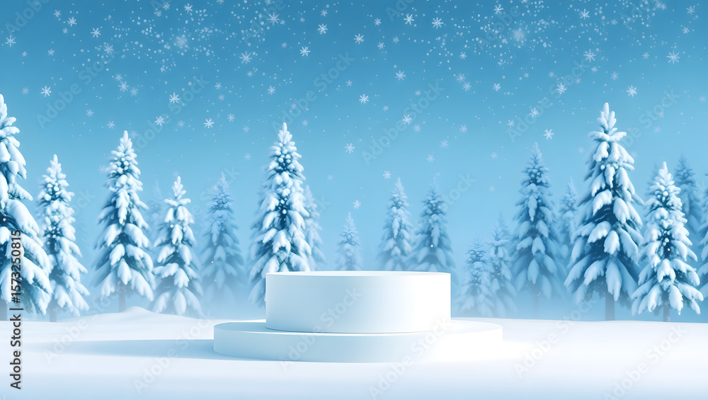 Obraz premium Winter Forest Snow Podium Display Background