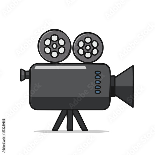 Classic Film Camera Illustration on Tripod Stand Movie Equipment for Filmography