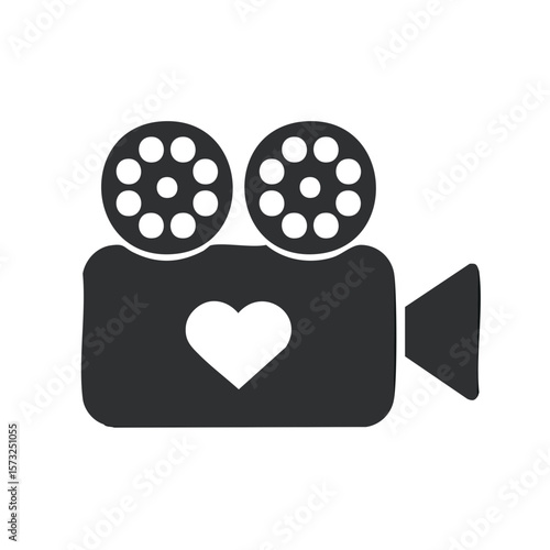 Vintage Movie Camera with Heart Symbol Vector Illustration for Love Stories