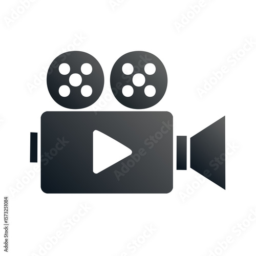 Stylized Vector Icon of a Vintage Movie Camera with Film Reels for Video Recording Projects