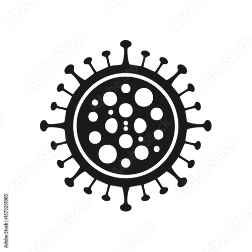 Black and White Vector Graphic of a Virus with Rounded Spikes and Circular Interior Features