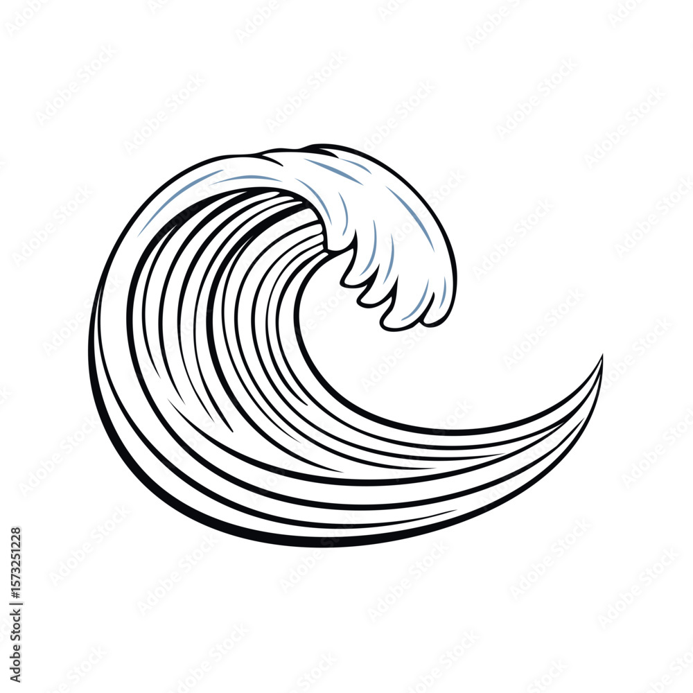 Stylized Ocean Wave Illustration Black and White Cresting Water Vector Stylized Ocean Wave Illustration Black and White Cresting Water Vector