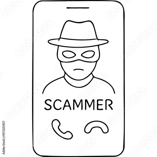 Scammer icon displayed on smartphone call screen illustration  