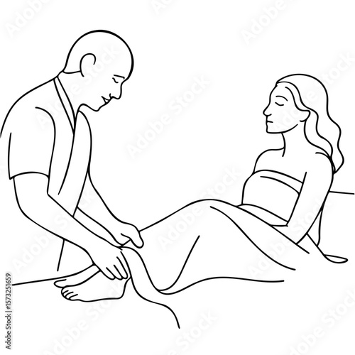 Man performing foot massage on woman lying relaxed  