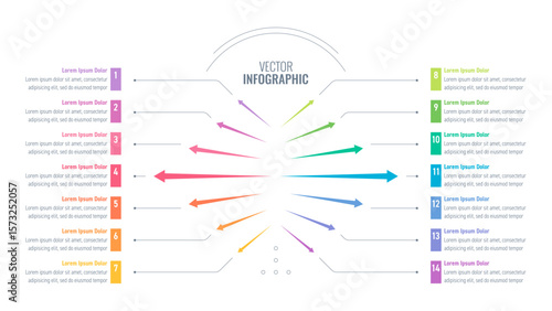 arrow infographic template. fourteen steps colorful arrows information template. infographic template for business, education, technology, industry world. information template for annual report
