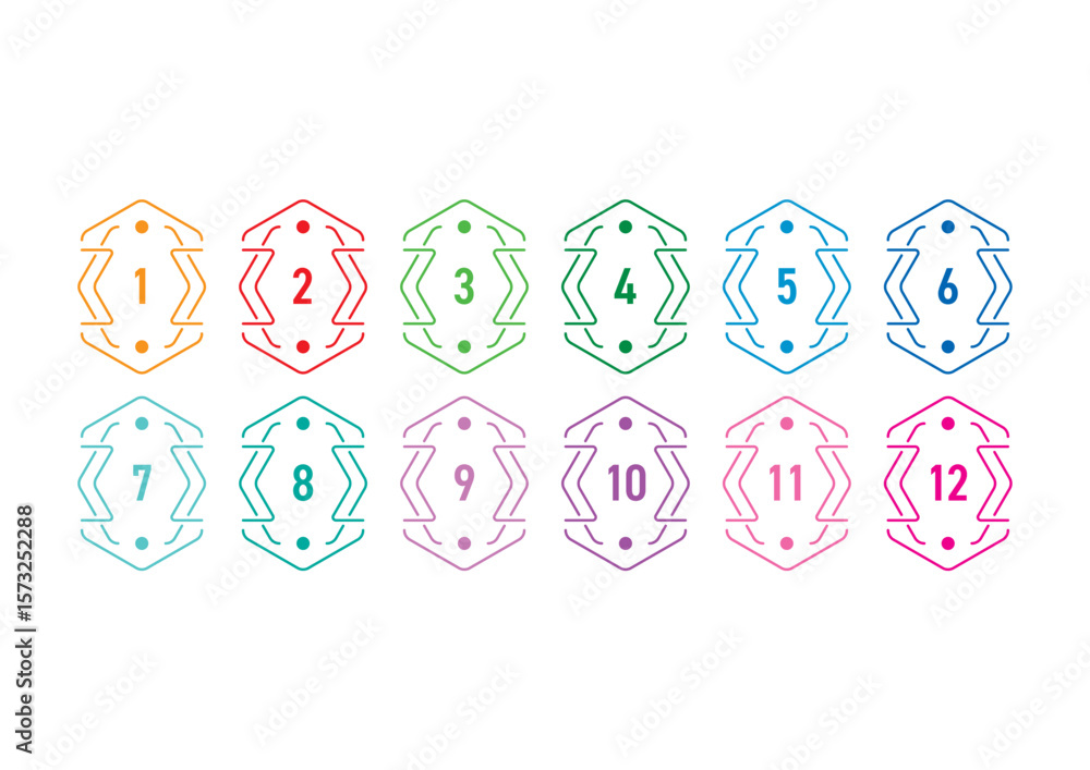 Fototapeta premium Numbers 1-12 for science, education, business, technology world. Numbers 1-12 concept in linear and geometric shapes