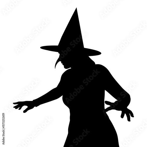 witch Halloween black silhouette vector, spooky simple silhouette design icon on white background, Halloween clipart illustration