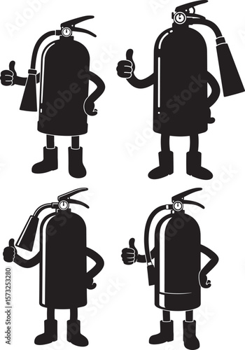 Fire Extinguisher Giving Thumbs Up Cartoon silhouette