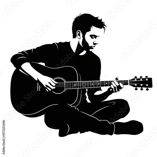 Silhouette of a Man Playing Acoustic Guitar