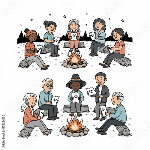 campfire gathering people storytelling night outdoors