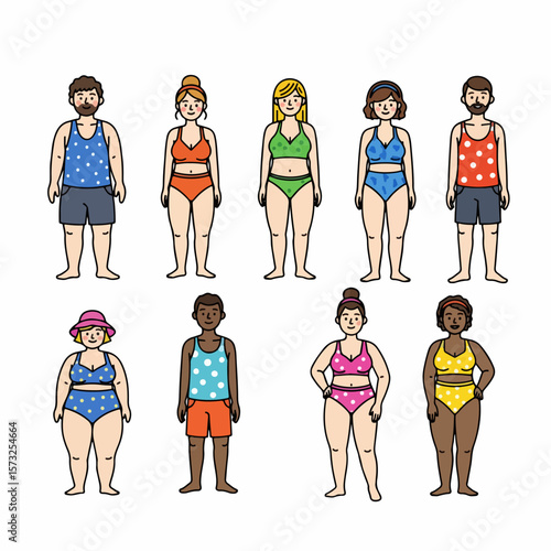 Diverse people swimwear summer body positive figures