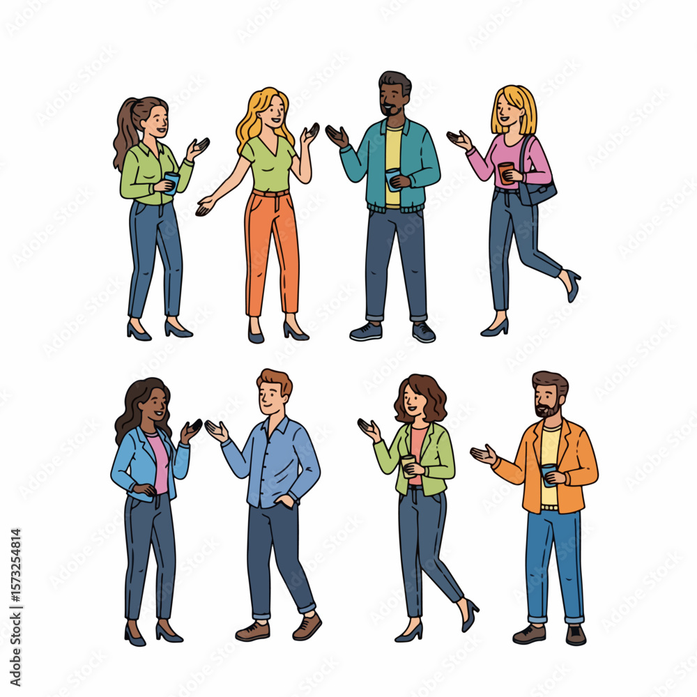Fototapeta premium Group of people chatting and gesturing, casual style