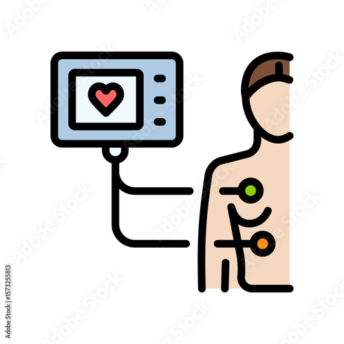 ECG Holter Cardiac Monitor. Portable Dynamic EKG Recorder. Monitoring system tracking cardio problem. Vector color symbol. Isolated flat icon.