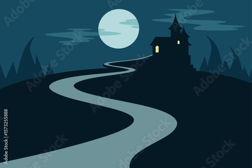 vector illustration of a castle in the night