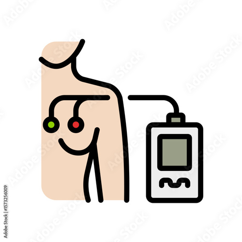 ECG Holter Cardiac Monitor. Portable Dynamic EKG Recorder. Monitoring system tracking cardio problem. Vector flat symbol. Isolated color icon.