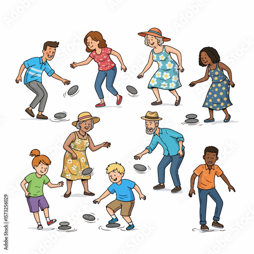 People playing stone game outdoors family fun activity