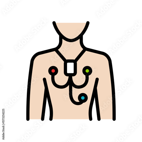 ECG Holter Cardiac Monitor. Portable Digital EKG Analyzer Recorder System. Monitoring system tracking cardio problem. Vector flat symbol. Isolated color icon.