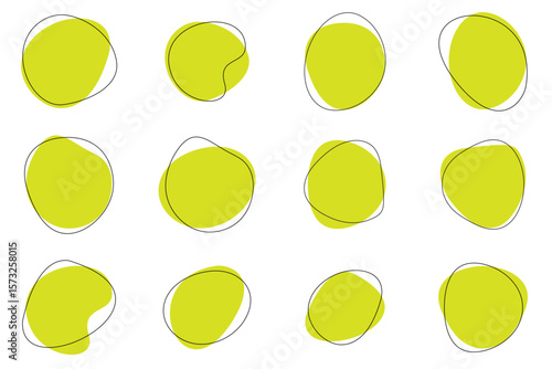 Random blob circles silhouette icon set. An arrangement of black organic shapes. Isolated on a white background.
