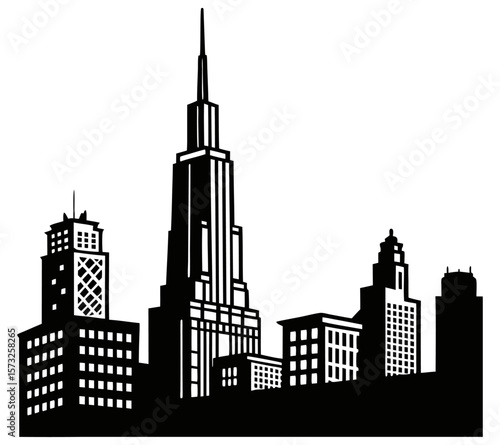 City silhouette land scape. City landscape. Downtown landscape with high skyscrapers. Panorama architecture Goverment buildings illustration. Urban life  Chicago skyline silhouette vector of famous