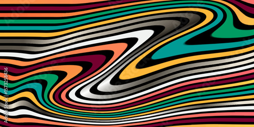 Abstract colorful swirling pattern with vibrant colors and dynamic liquid textures Abstract linear distorted pattern. Retro hippie colorful background with wavy psychedelic texture