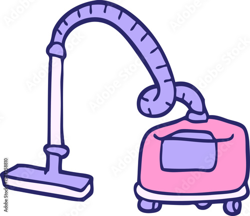 hand drawn doodle style cartoon vacuum hoover in bright neon color