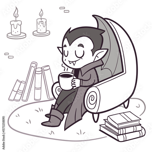 Relaxing Vampire Enjoying Hot Cocoa A Cozy Flat Illustration