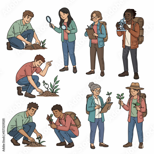 botanists studying plants outdoors research science nature