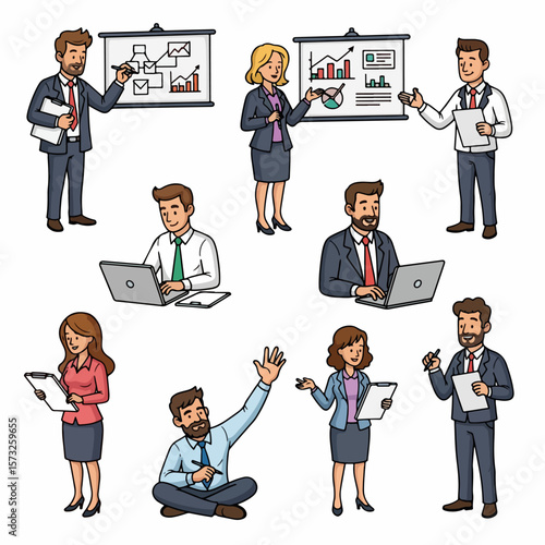 Business professionals presenting data and working collaboratively