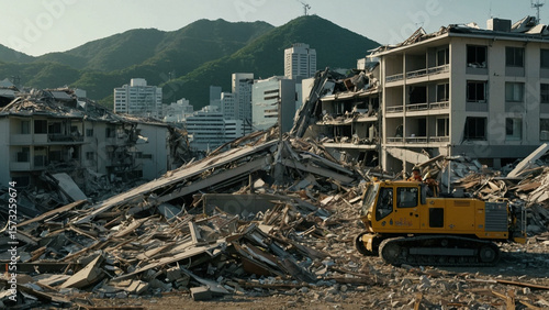 Destruction Scene in a Modern City Landscape