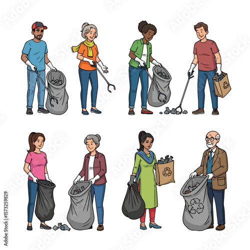 Community cleanup volunteers collecting trash outdoors