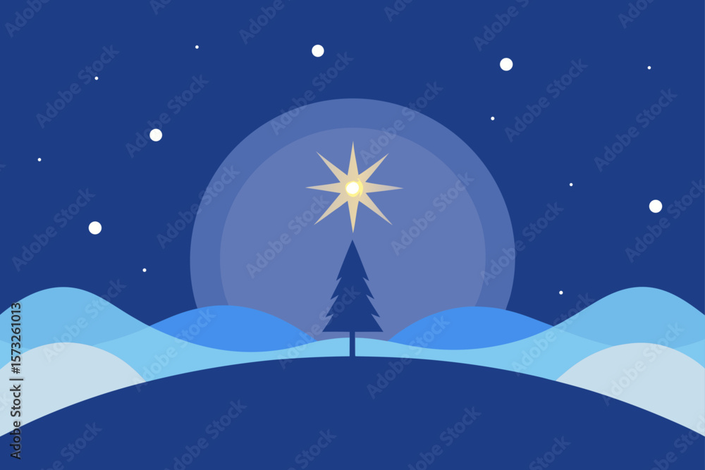 Naklejka premium winter landscape with christmas tree