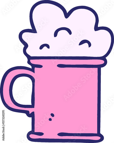 comic book style quirky cartoon tankard of beer in bright neon color