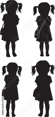 Crying Girl Carrying A Bag Cartoon Character silhouette