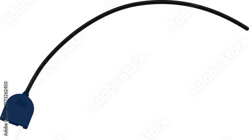 Curved path with a socket plug connector, ending in a rounded shape of wire.
