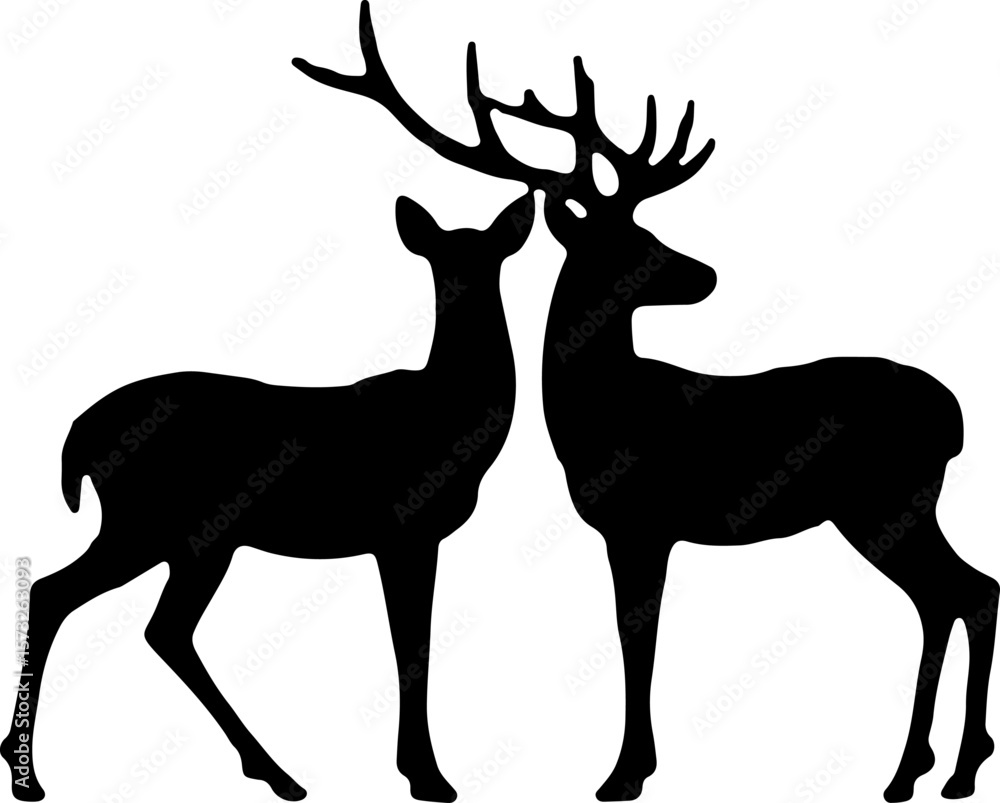 Obraz premium Silhouettes of Two Deer with Antlers