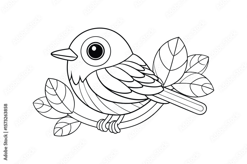 Obraz premium Chirping robin bird in sweet pose perfect for kids coloring book Vector illustration
