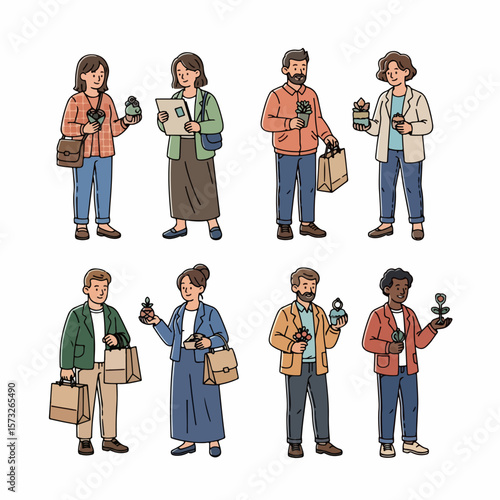 People holding plants and shopping bags casual style