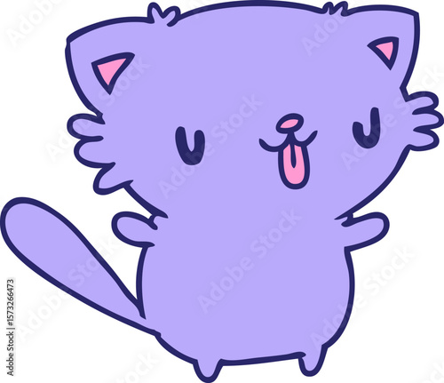 cartoon illustration of cute kawaii cat in bright neon color