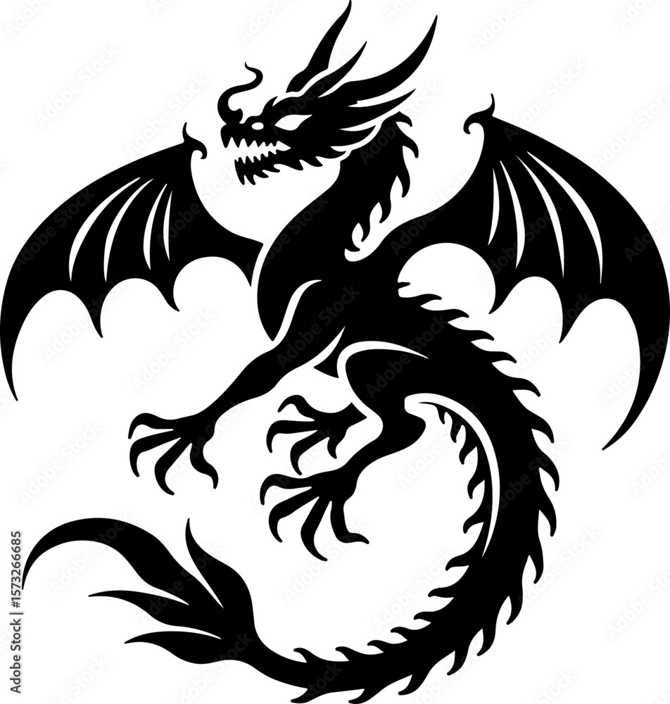 Obraz premium Tribal Dragon & Flame Totem Tattoo Design Set Vector